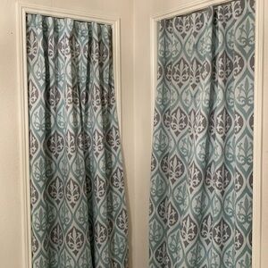 ⚜️Fleur De Lis Damask Curtains: Two Panels 50W x 84L Teal, White & Gray